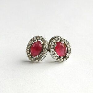 Natural Ruby gemstone stud earrings with white sapphire halo 🆕